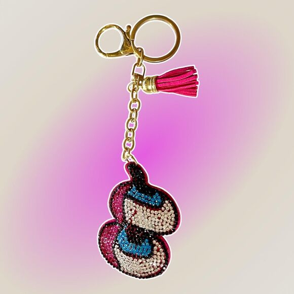 Pink and Blue Emoji Eyes Rhinestone Keychain Bag Charm - Picture 7 of 8